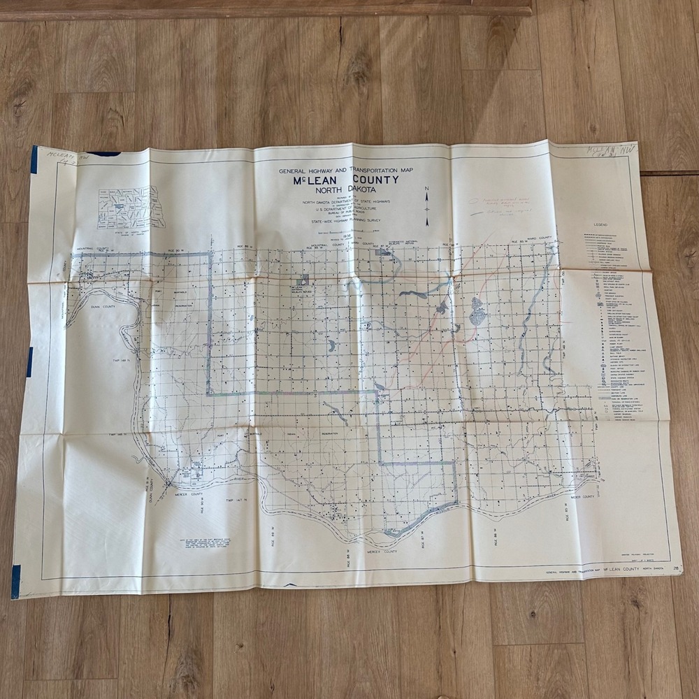 1940 McLean County North Dakota Highway Transportation Map Vintage